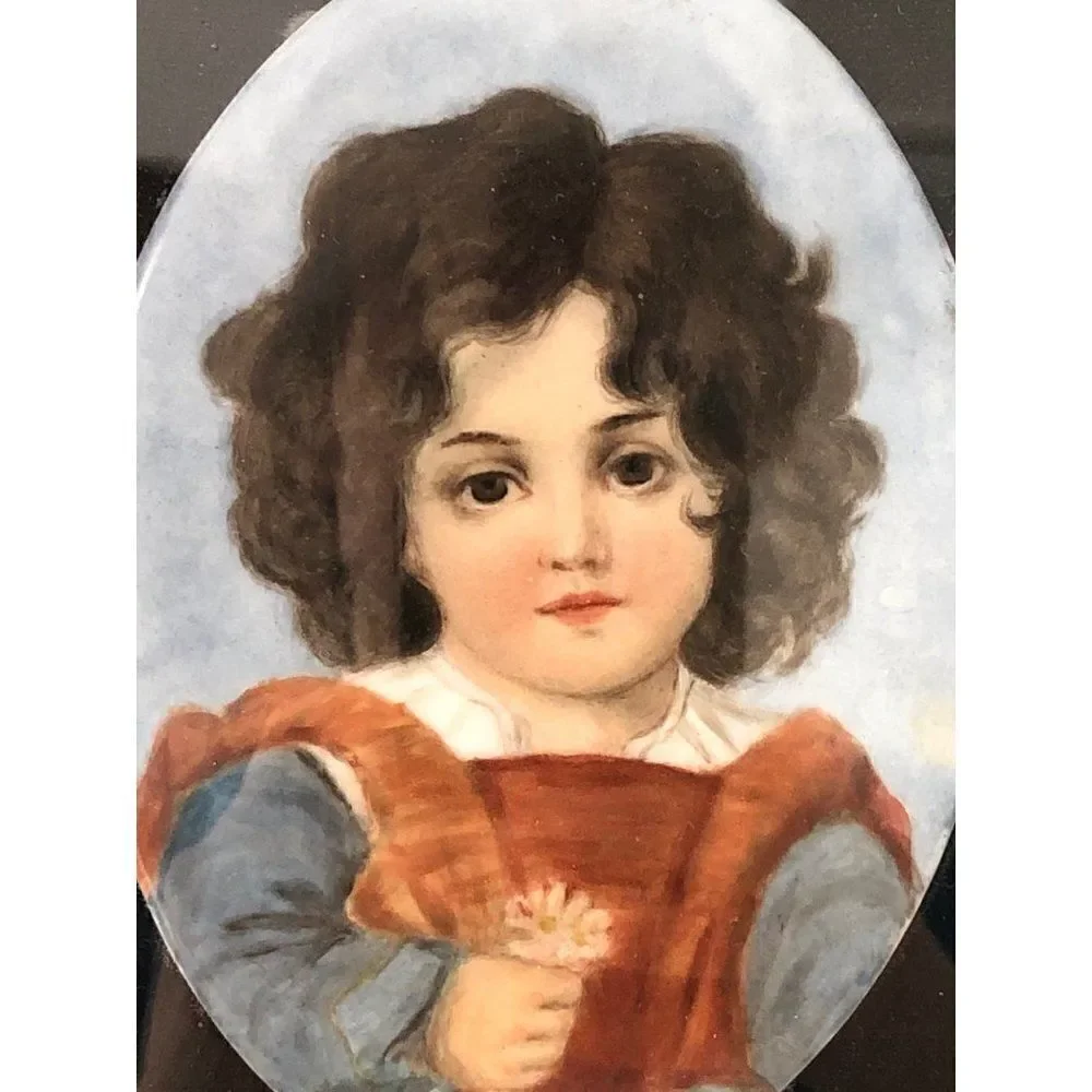 Antique Victorian Little Child with Flower Dresden Germany 1901 Framed